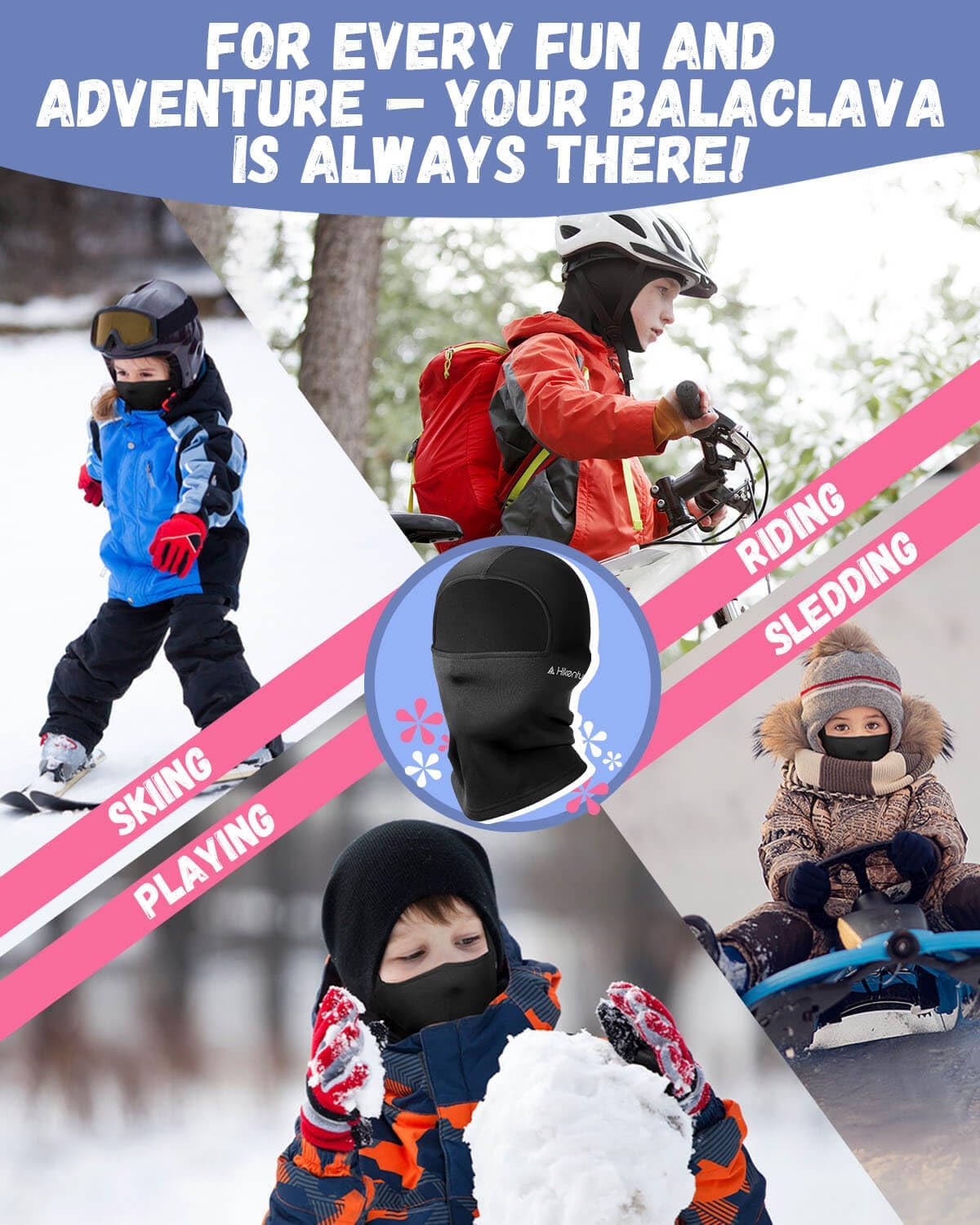 Hikenture Kids Balaclava Ski Mask - Fleece Hood with Helmet Liner