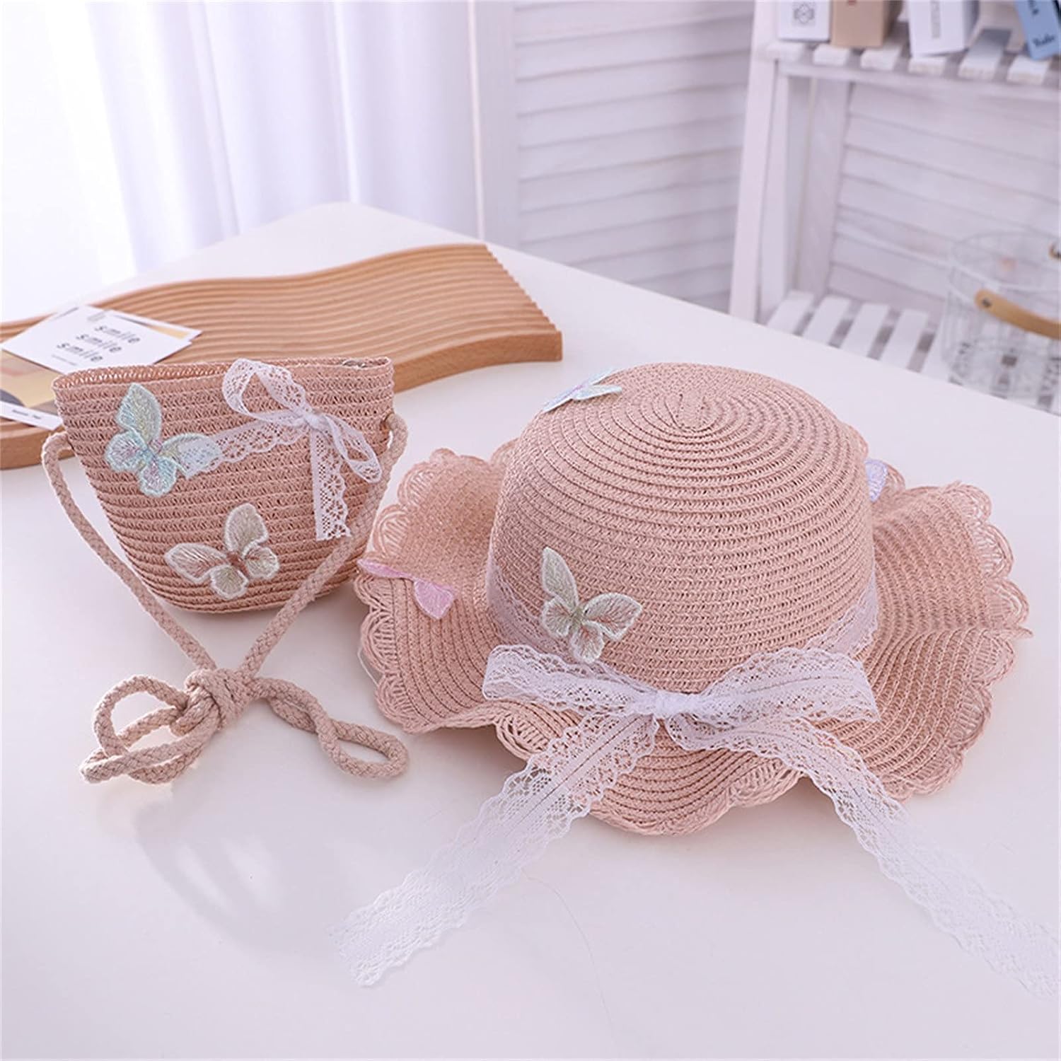 2-8 Years Baby Butterfly Sunshade Hat with Straw Bag
