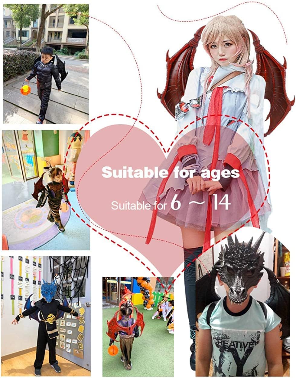 HoVoltaChildrens Dragon Wing Costume Dinosaur Tail Mask Set for Kids Halloween Costume