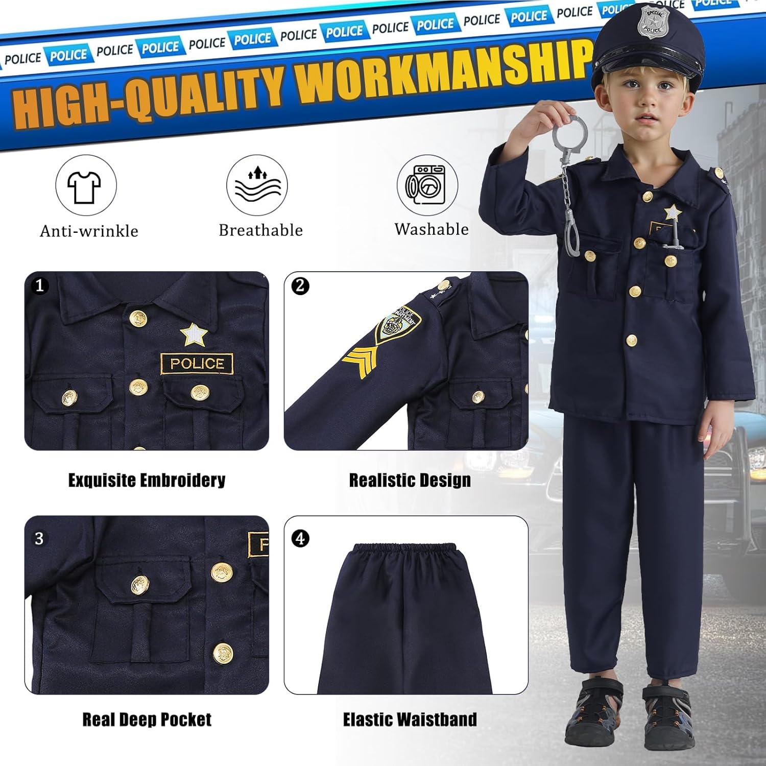 JCJ Police Costume for Kids Halloween Puzzle of Boys