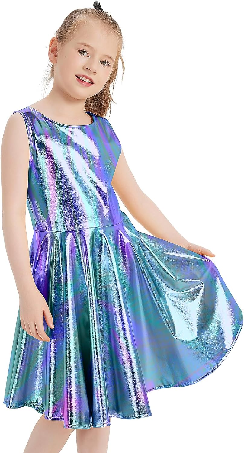 Techcity Girls Sparkle Flared Metallic Dress with Sunglasses