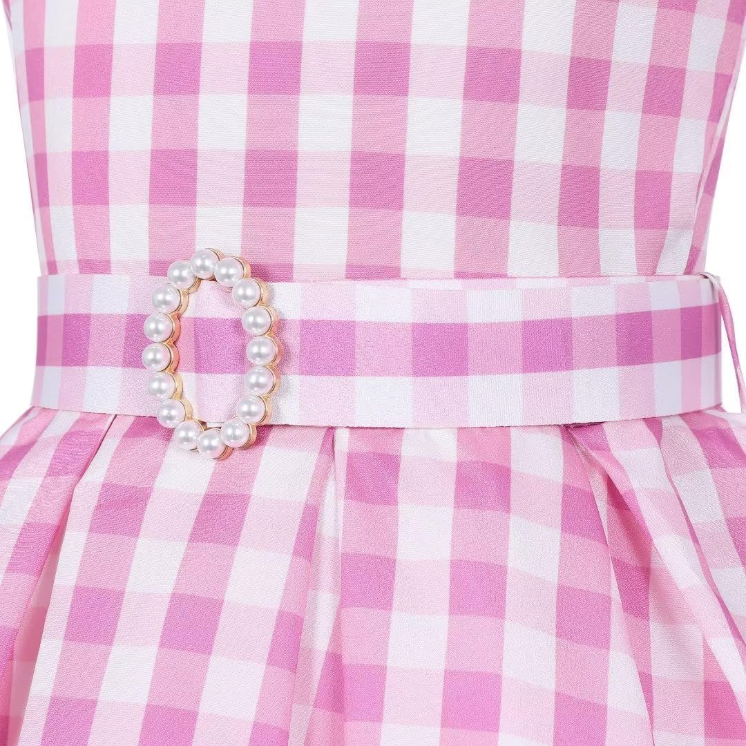SZ-TONDA Girls Pink Plaid Costume Dress - Movie Cosplay Birthday Halloween Party Outfit
