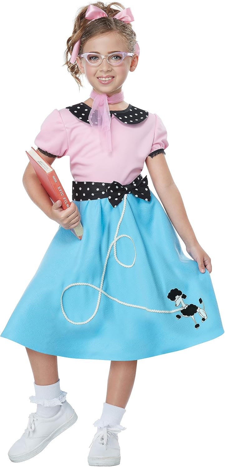 Blue 50s Sock Hop Dress for Girls - Classic 1950s Costumes