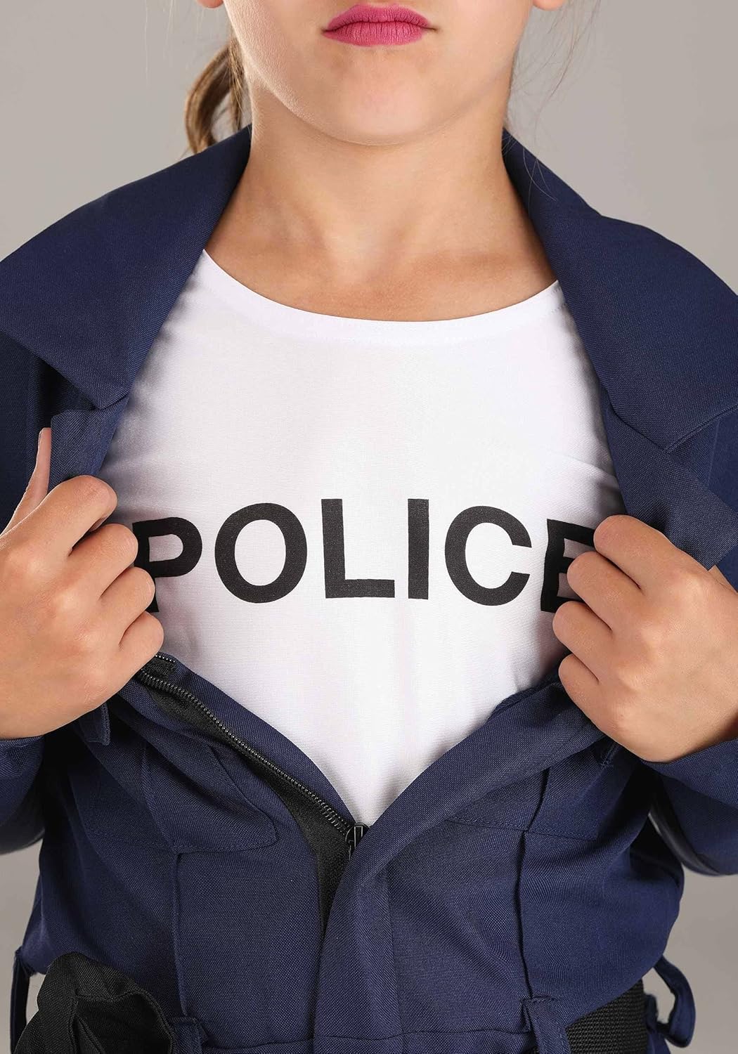 Girls Tactical Cop Jumpsuit Costume With Hat and Belt