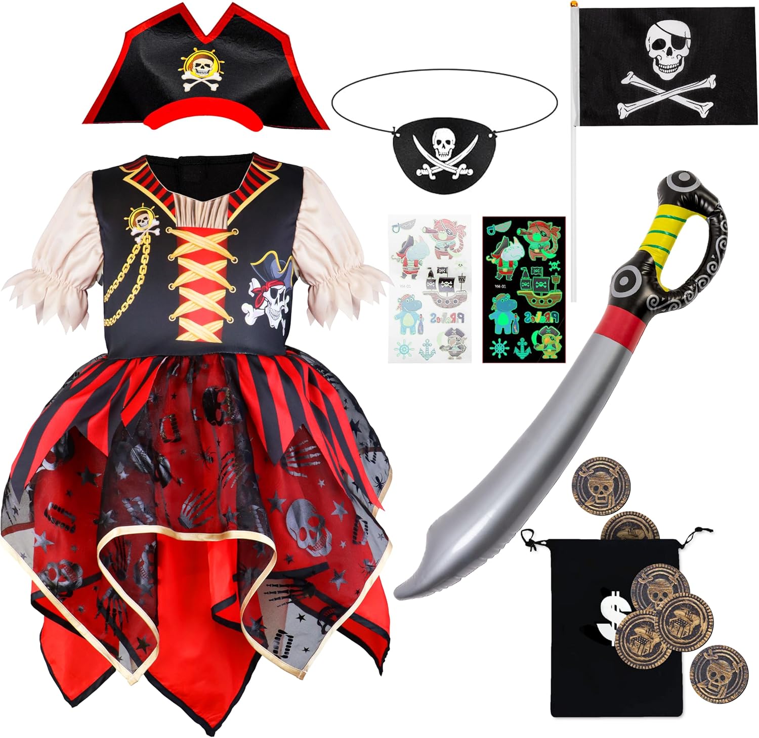 IKALI Girls Pirate Dress Fun Accessories