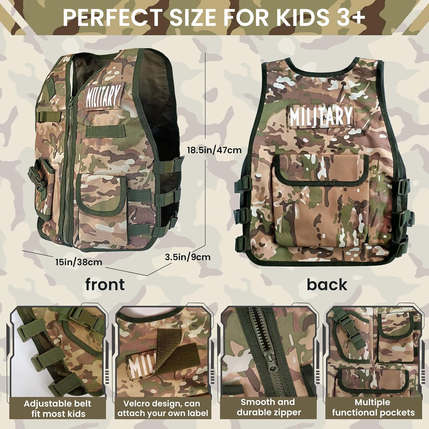 ZIRSENG 20-Piece Army Costume for Kids 3-10
