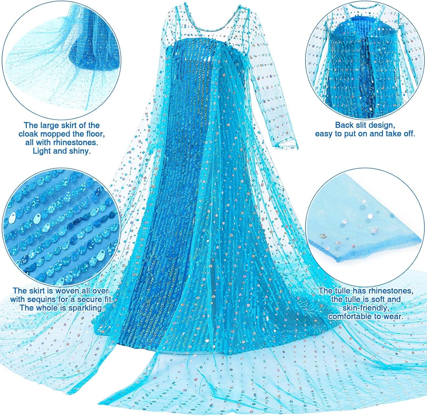 GC Elsa Princess Costume Dress with Wig and Cape