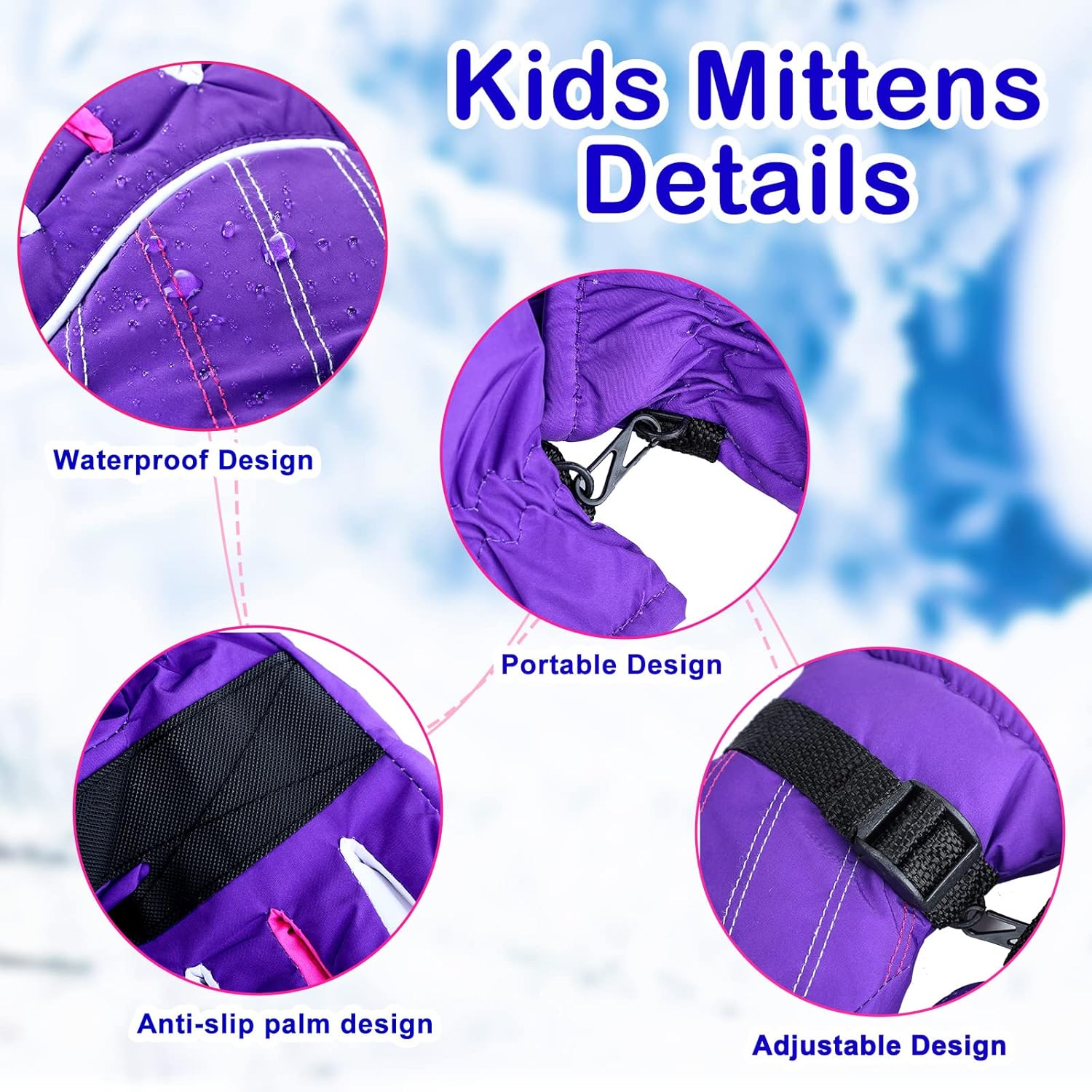 Perfect Kids Winter Gloves Set Warm Windproof for Skiing More