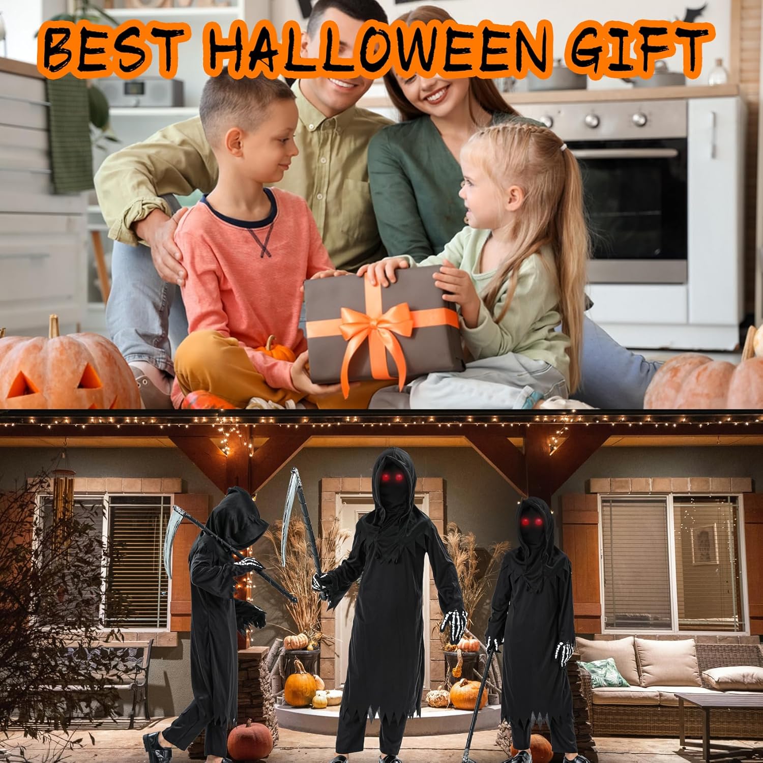 Onory Halloween Costume Kids Grim Reaper Costume Scary Halloween Party Favors