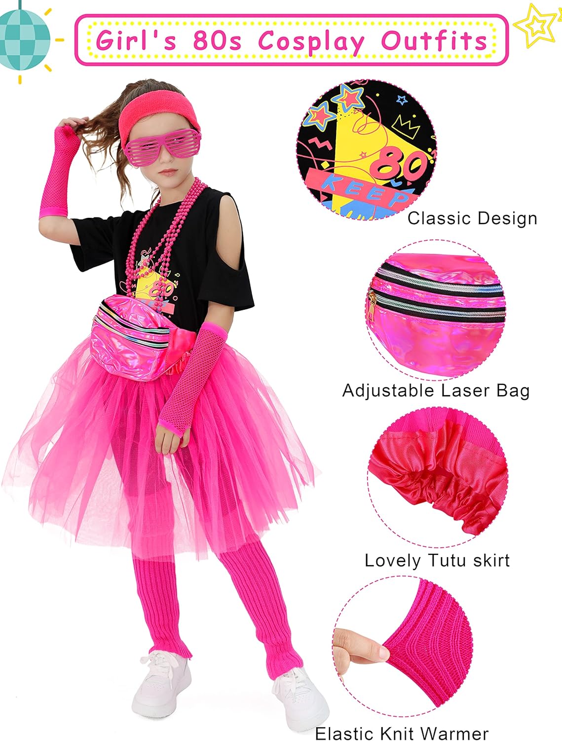 GIRLS 80s Retro Cosplay Complete Set Pink