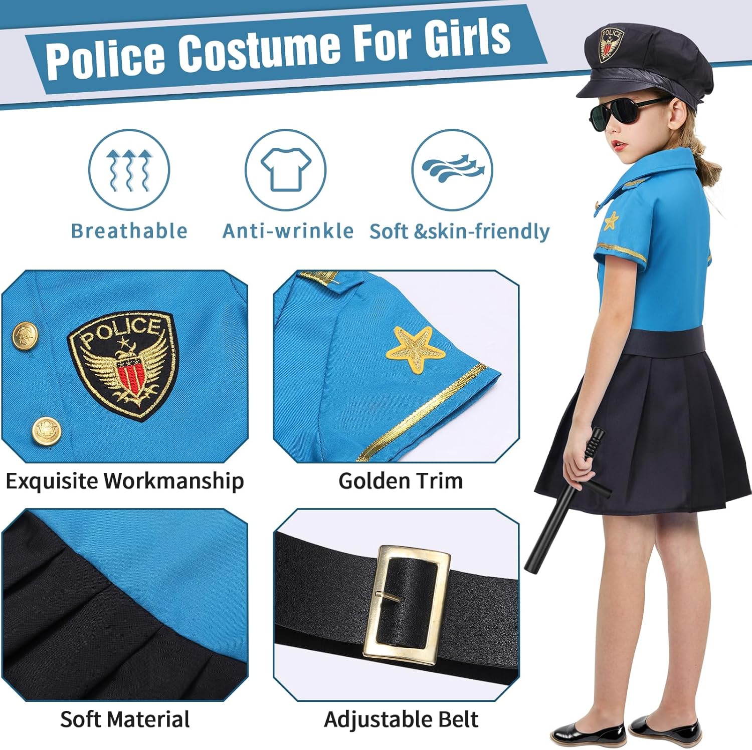 Girls Police Costume Kids Halloween