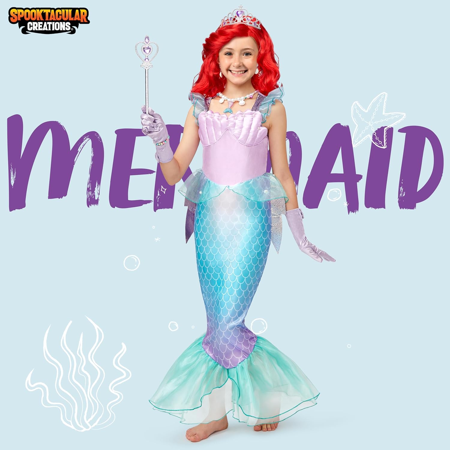 Spooktacular Mermaid Princess Costume Dress Up Set for Girls