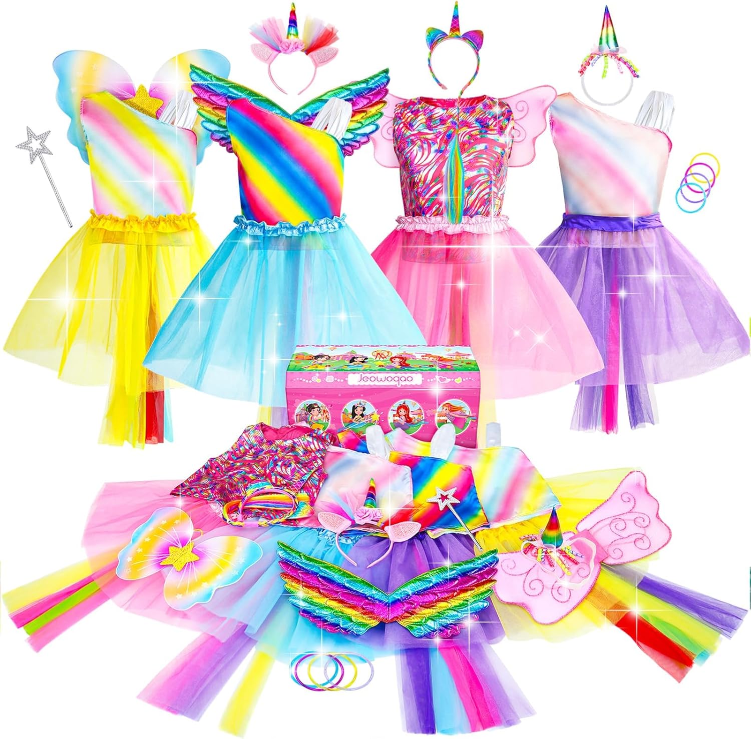 Jeowoqao Girl Dress Up Trunk Set 19 Pcs Princess Costume