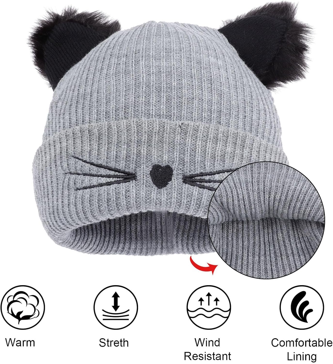 Winter Cat Ears Beanie for Girls