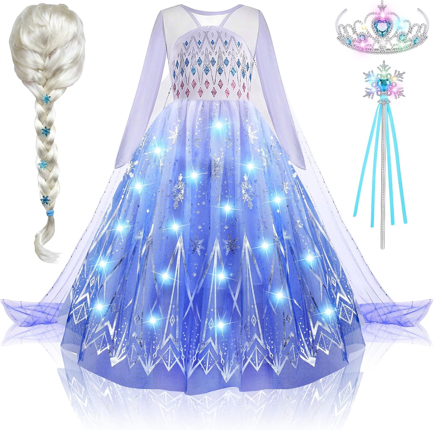 Latocos Light Up Princess 7PC Set for Girls Kids Princess Dress Up
