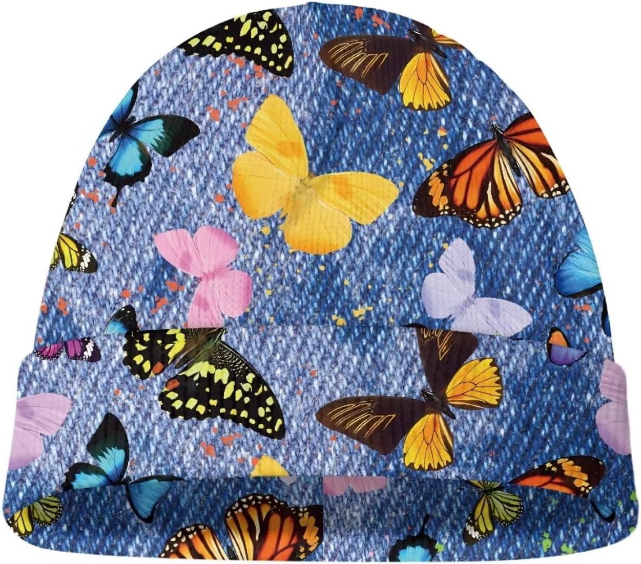 Parprinty Girls Butterfly Floral Knitted Beanie Hat