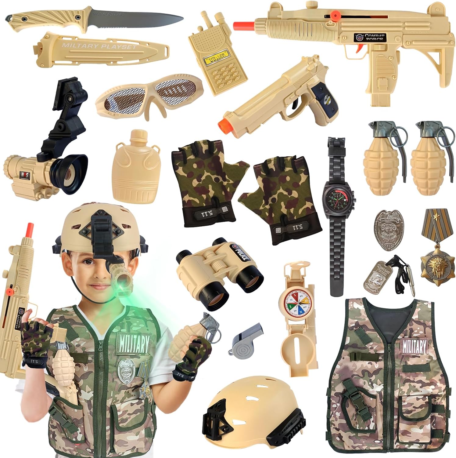 ZIRSENG 20-Piece Army Costume for Kids 3-10