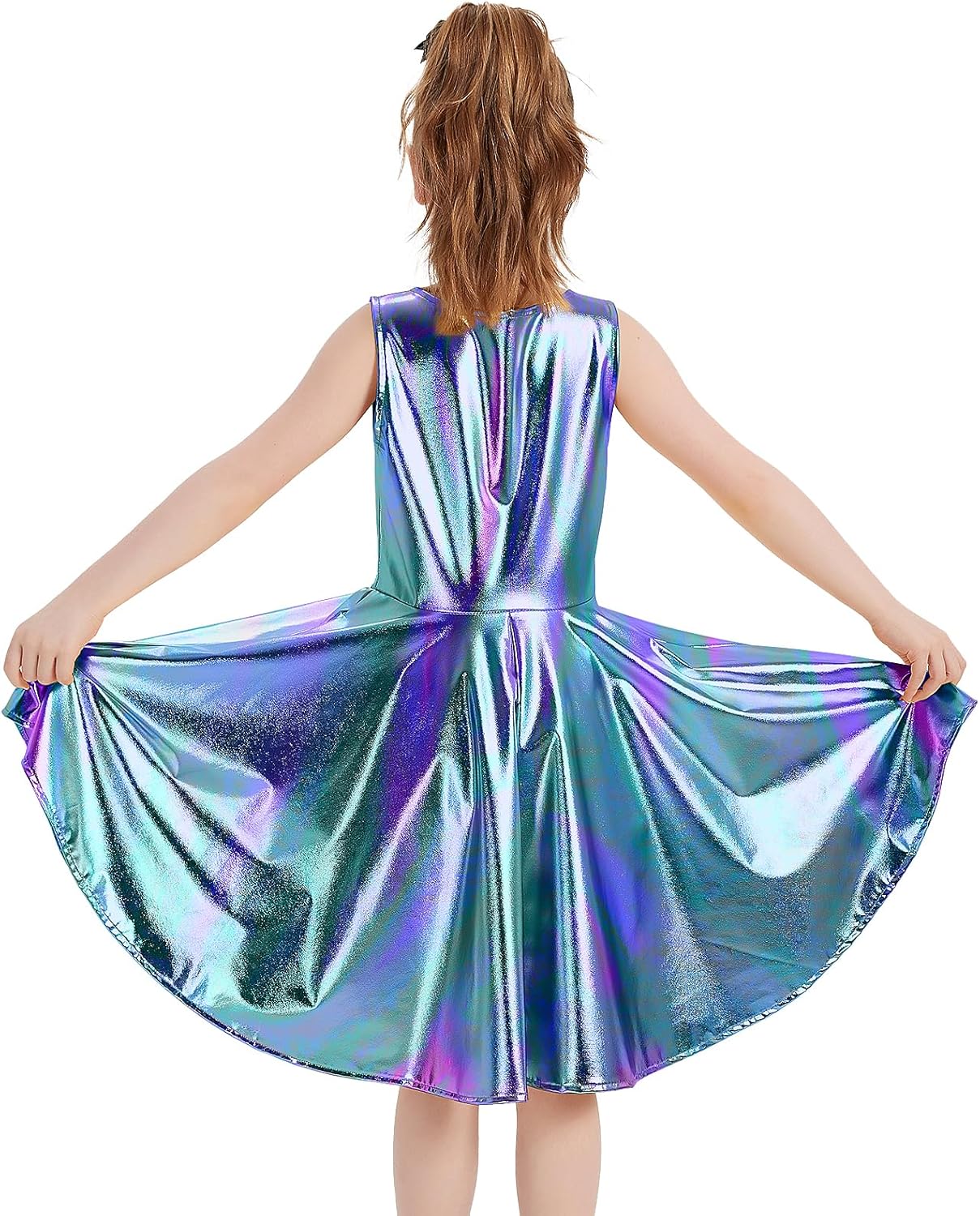 Techcity Girls Sparkle Flared Metallic Dress with Sunglasses