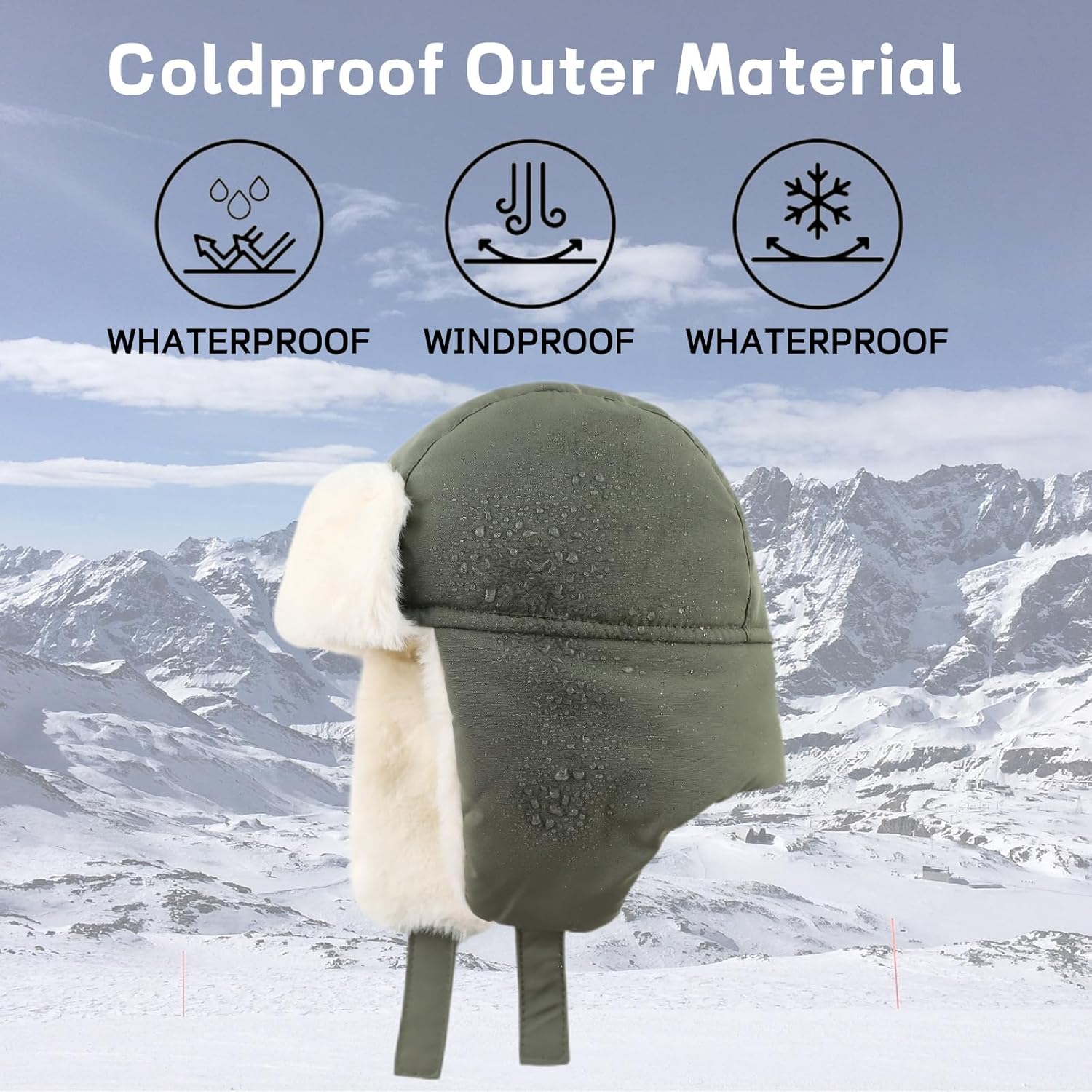 JANGANNSA Waterproof Windproof Winter Baby Beanie Fleece Lined Trapper Hat for Kids