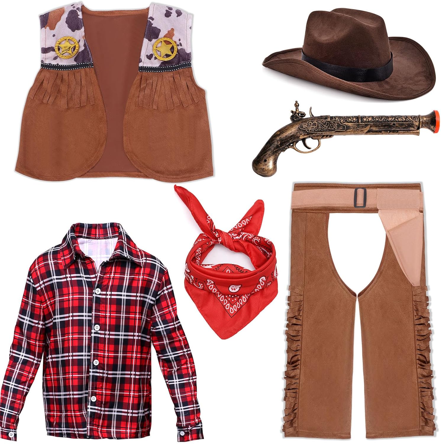 Latocos 7 PCS Kids Cowboy Costume Set for Boys Halloween Party