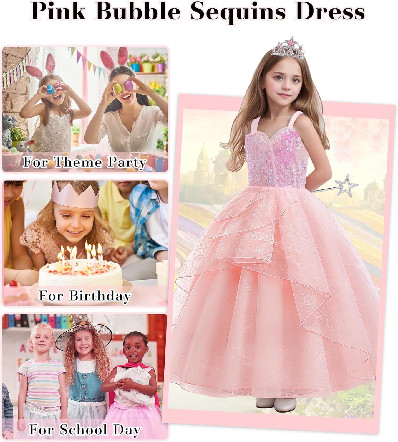 Btonai Kids Pink Witch Costume with Crown and Wand 1