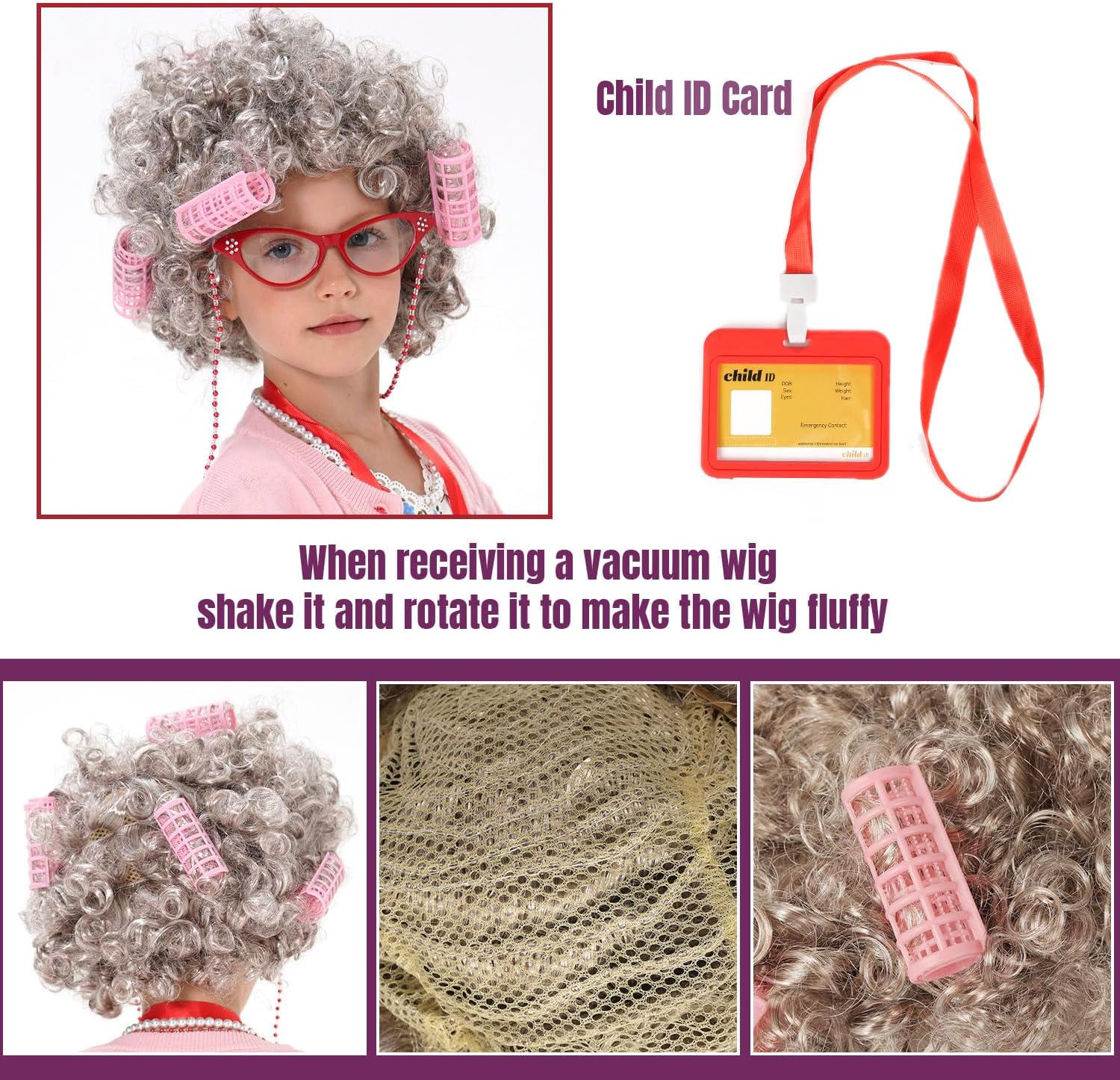 FAYBOX 9-Piece Old Lady Costume for Kids