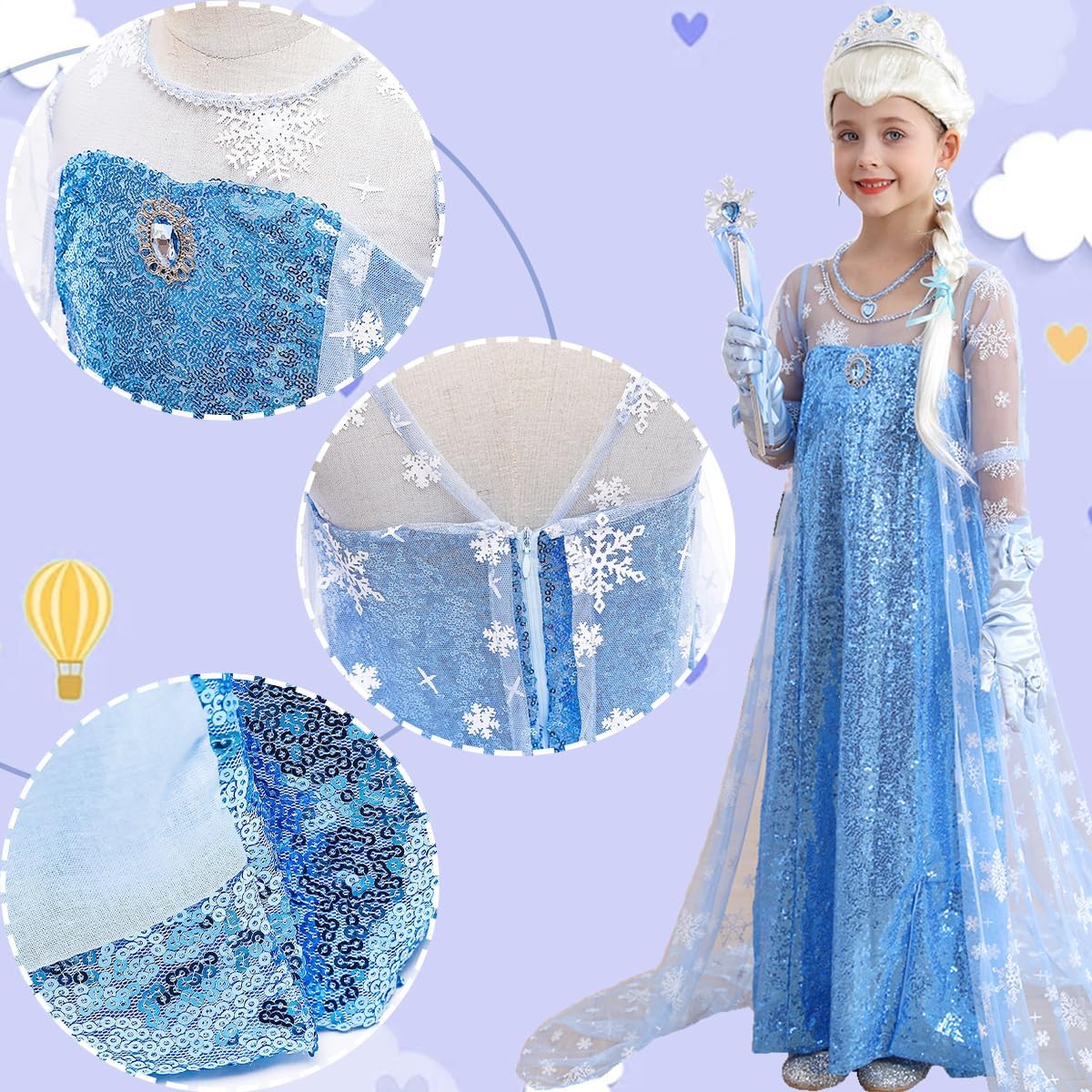 ZaisuiFun Princess Elsa Sequin Dress for Girls Halloween Party Costume