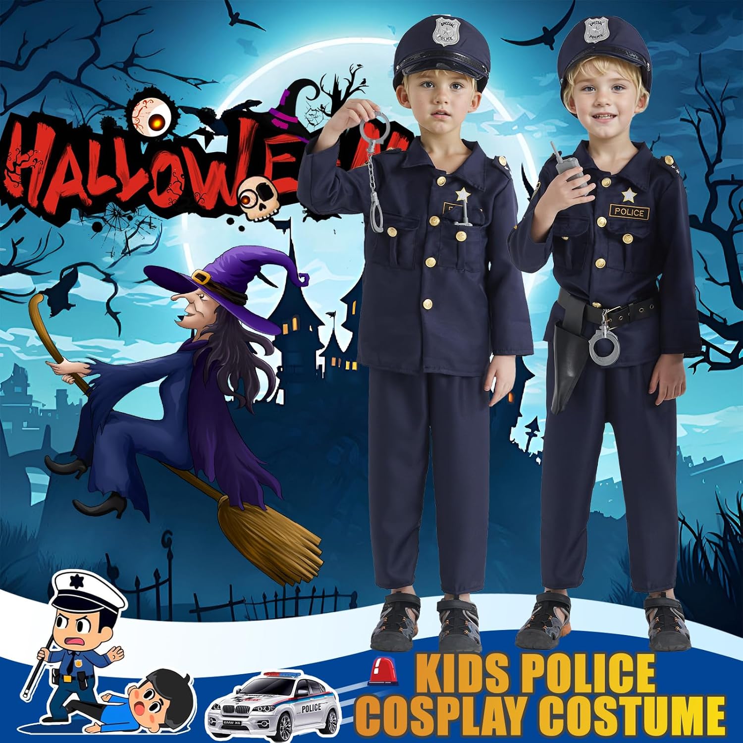 JCJ Police Costume for Kids Halloween Puzzle of Boys
