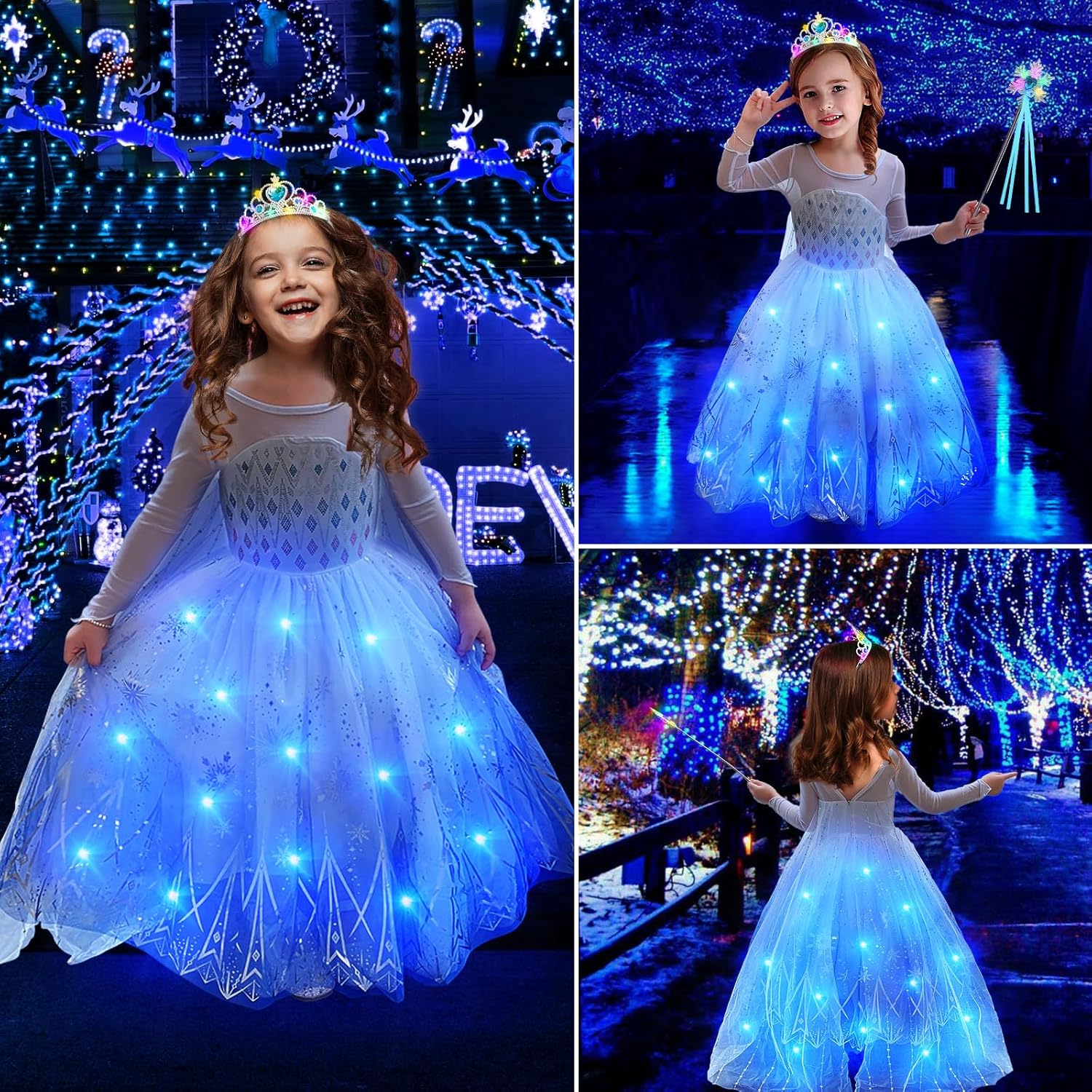 Latocos Light Up Princess 7PC Set for Girls Kids Princess Dress Up