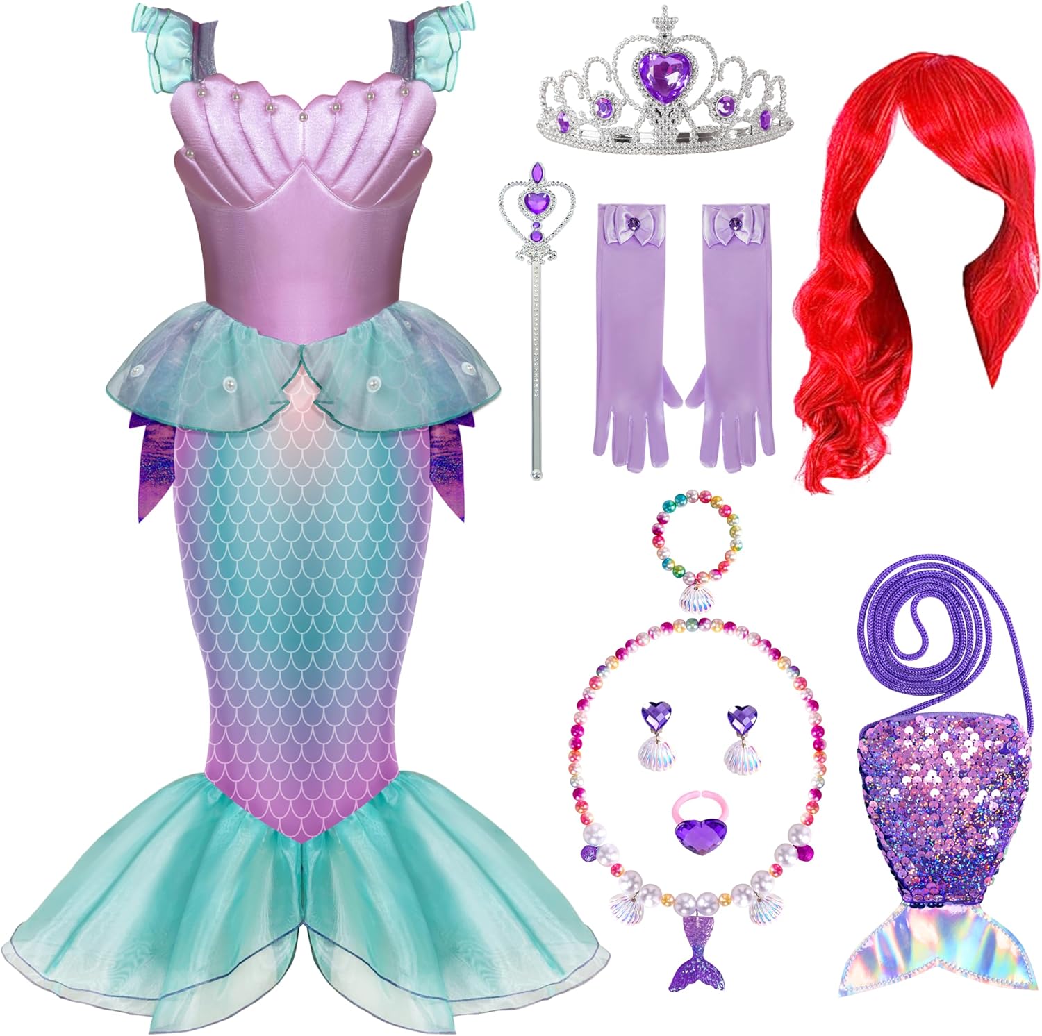 Spooktacular Mermaid Princess Costume Dress Up Set for Girls