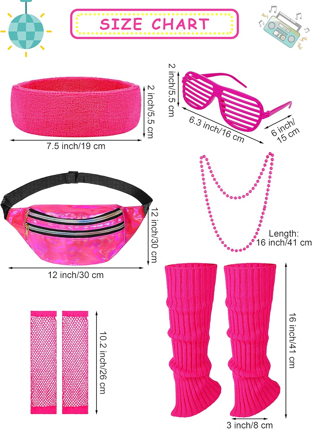 GIRLS 80s Retro Cosplay Complete Set Pink