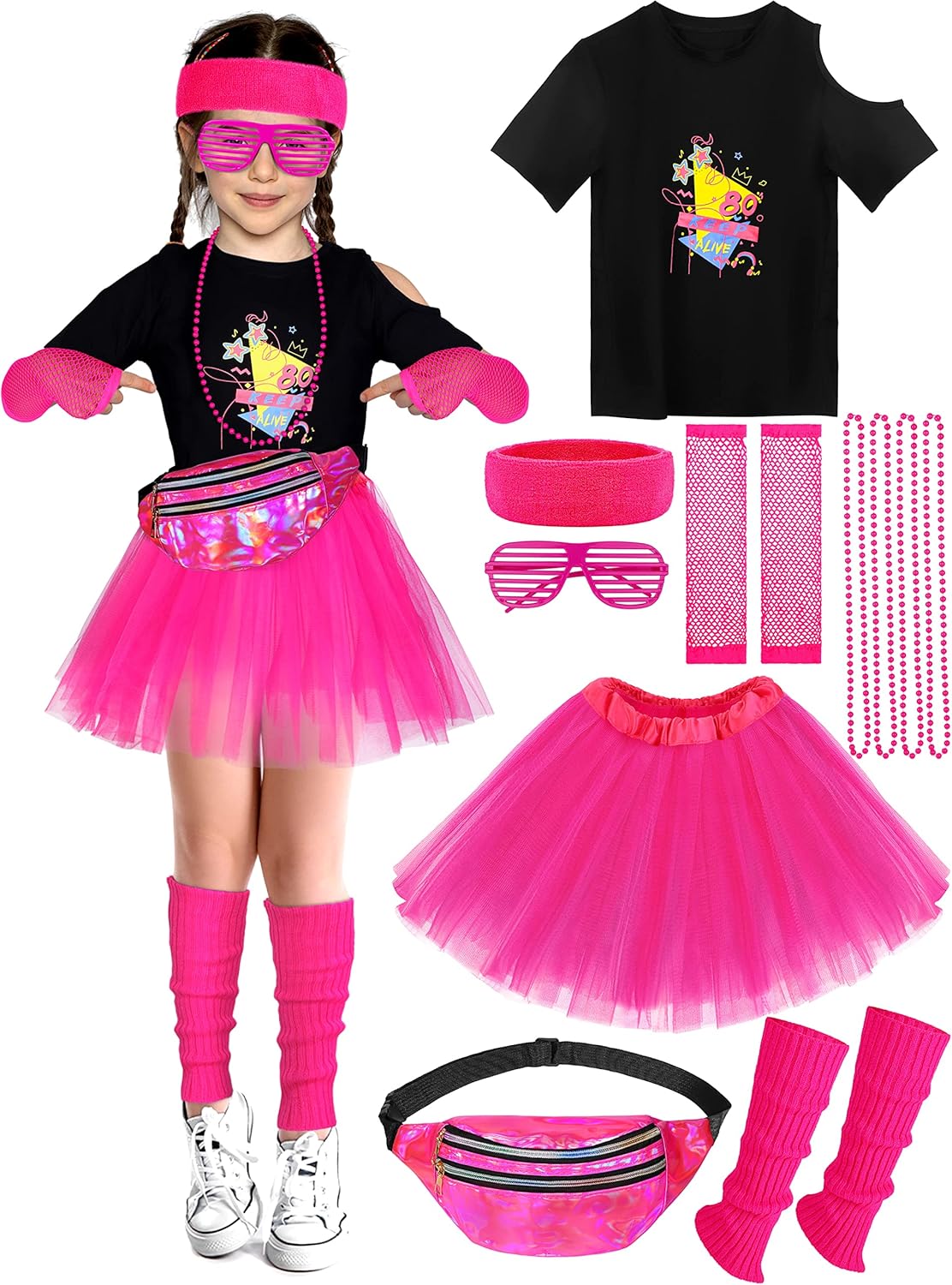 GIRLS 80s Retro Cosplay Complete Set Pink